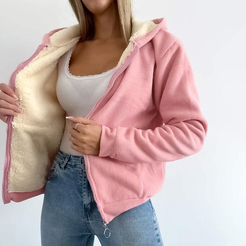 ChicMe Women's Fleece Lined Hoodie Zip Up Winter Warm Comfy Hooded Jacket with Kangaroo Pockets Casual Womenswear